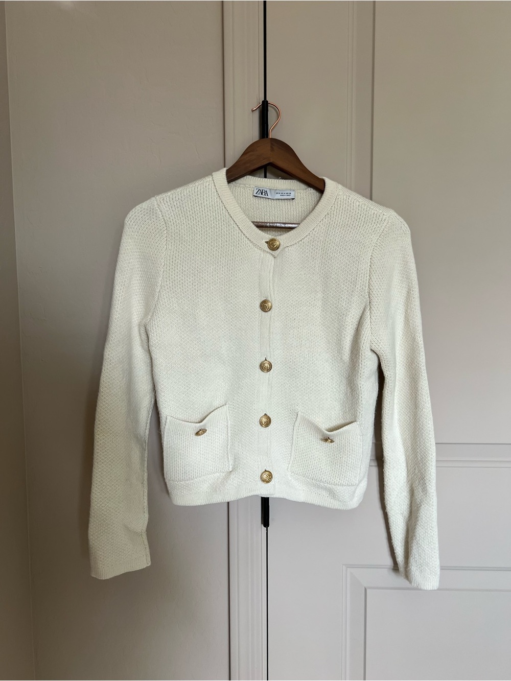Zara Cream Knit Button-Up Cardigan Jacket